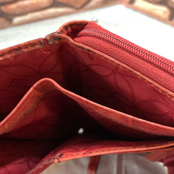 FOSSIL CROCODILE ORANGE-RED (5") Leather  Tri-Fold Wallet - Picture 15 of 16